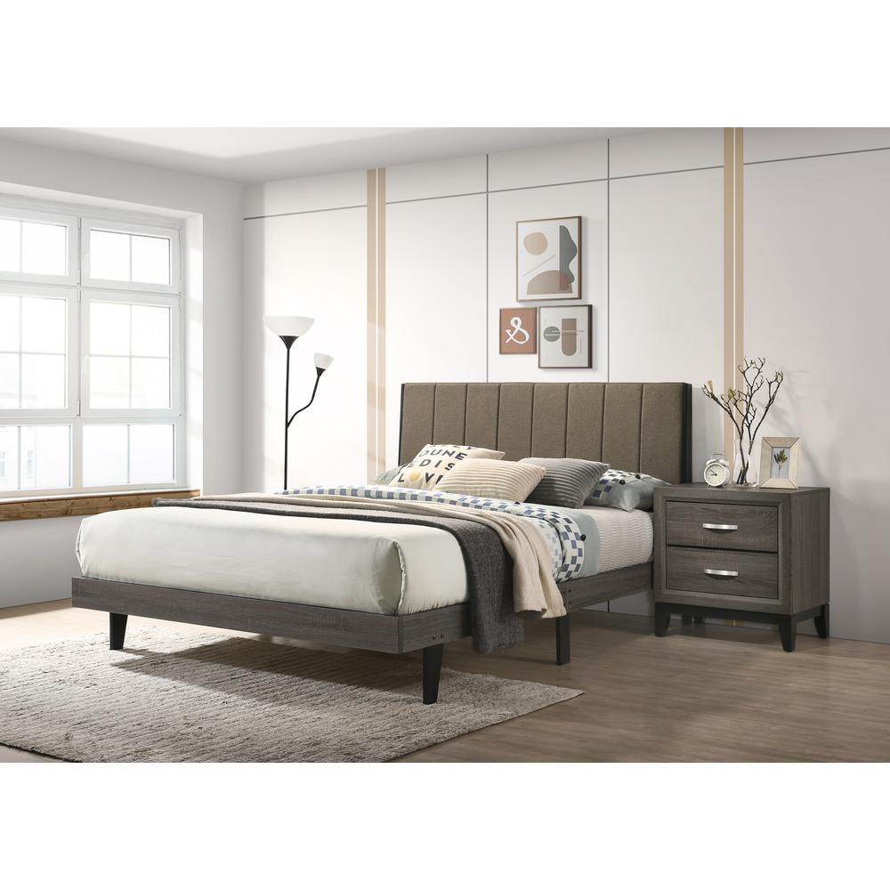 ACME Valdemar Queen Bed, Brown Fabric & Weatheted Gray Finish. Picture 2