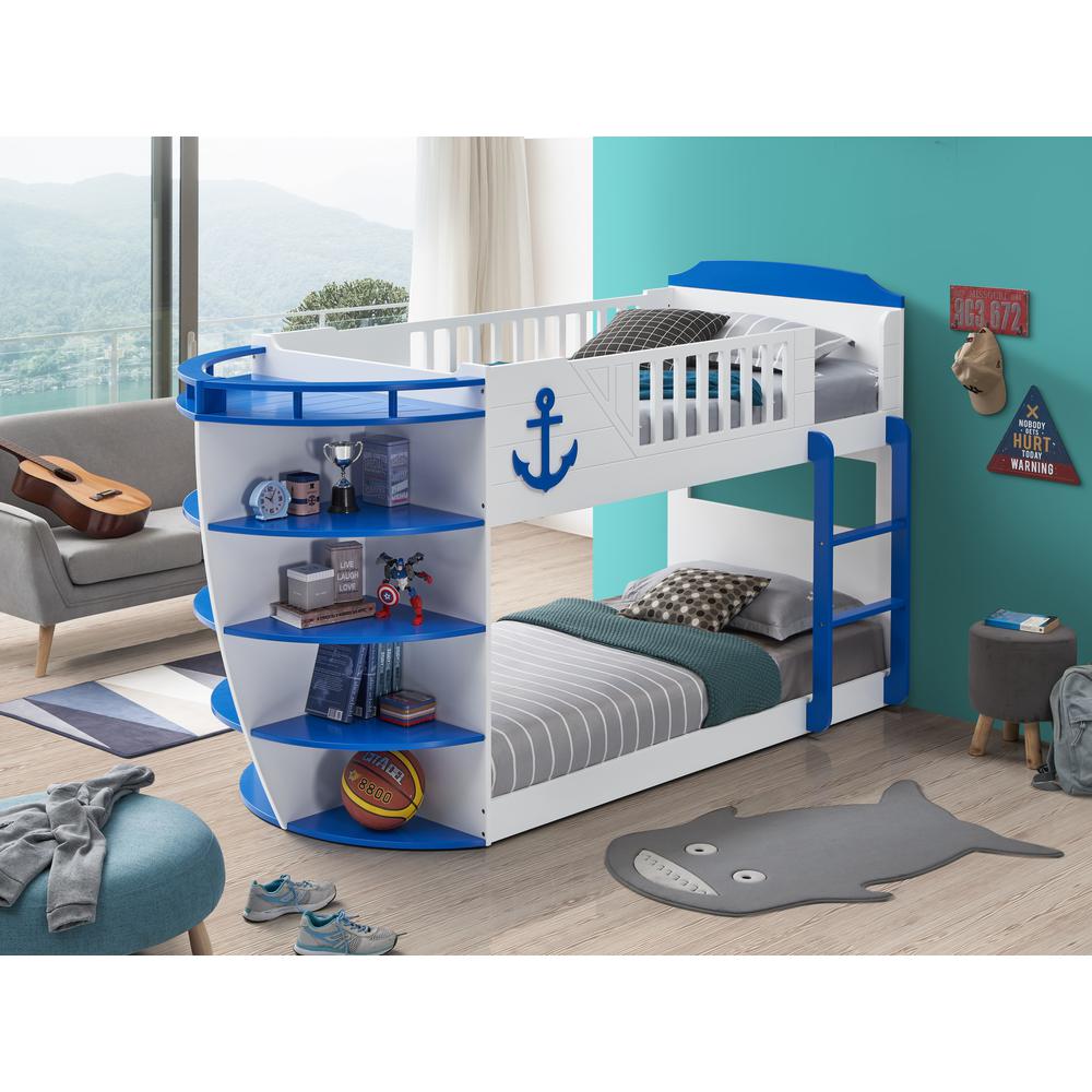 ACME Neptune Twin/Twin Bunk Bed w/Storage Shelves, Sky Blue Finish. Picture 1