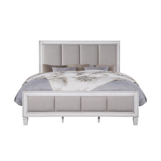 Katia Light Gray Linen, Rustic Gray & Weathered White Finish Queen Bed. Picture 2