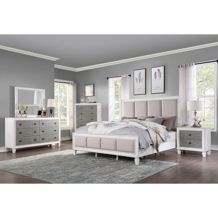 Katia Light Gray Linen, Rustic Gray & Weathered White Finish Queen Bed. Picture 5