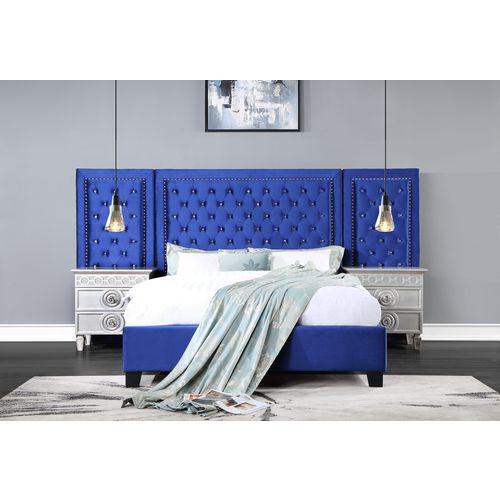 Damazy Blue Velvet Eastern King Bed. Picture 1