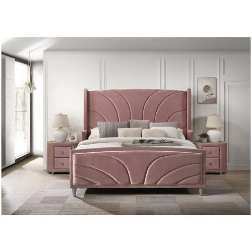 Salonia Pink Velvet Eastern King Bed. Picture 1