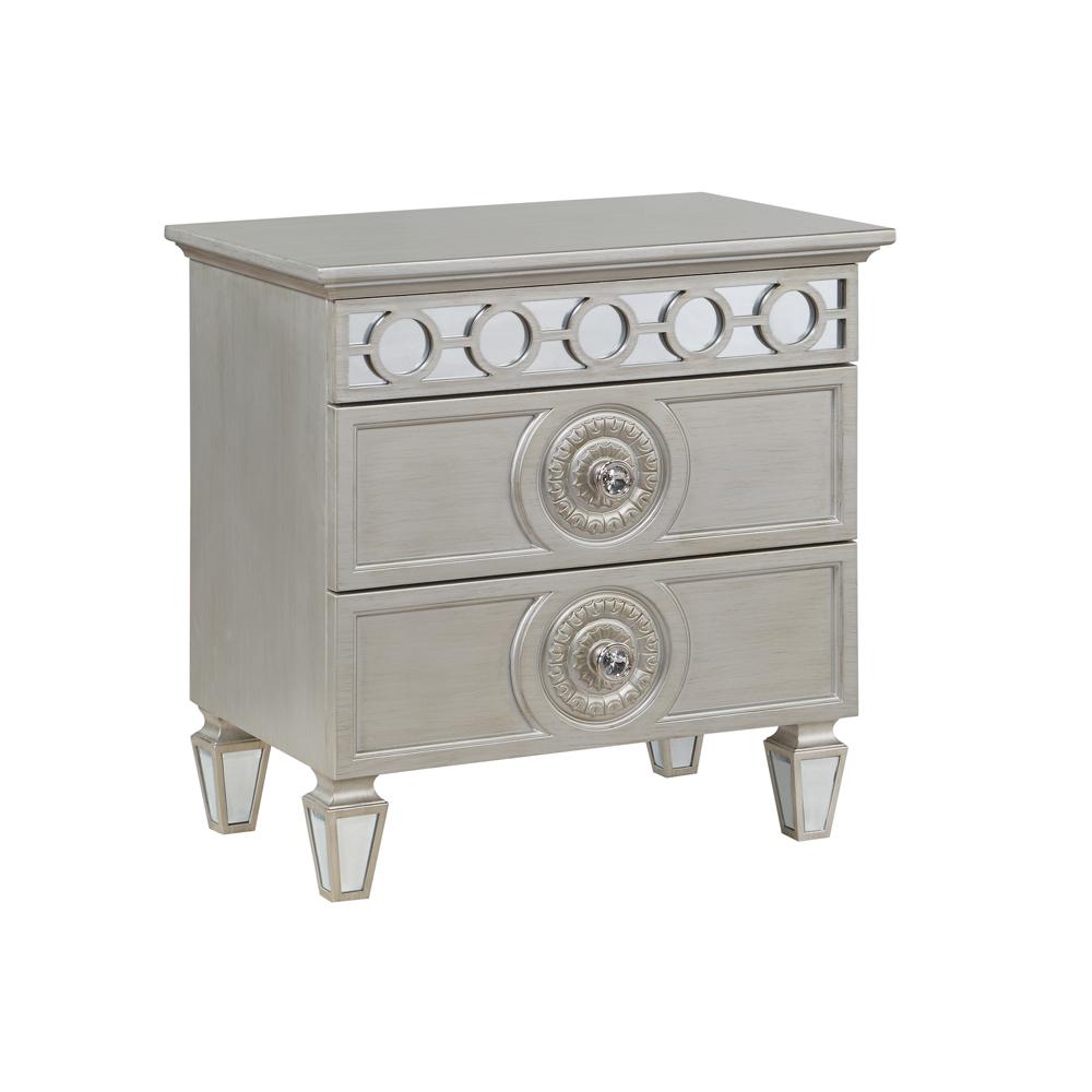 Varian Silver & Mirrored Finish Nightstand. Picture 2