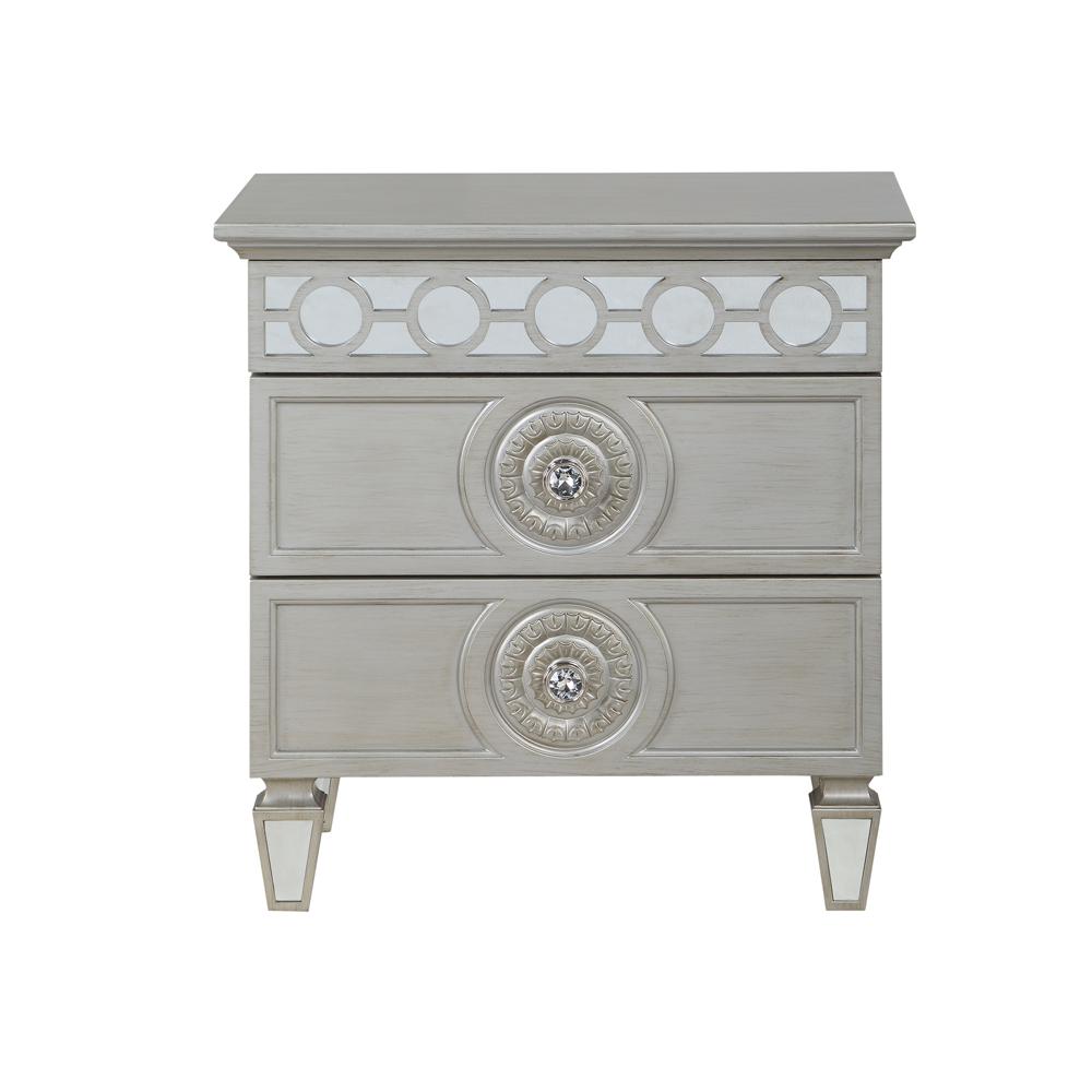 Varian Silver & Mirrored Finish Nightstand. Picture 3