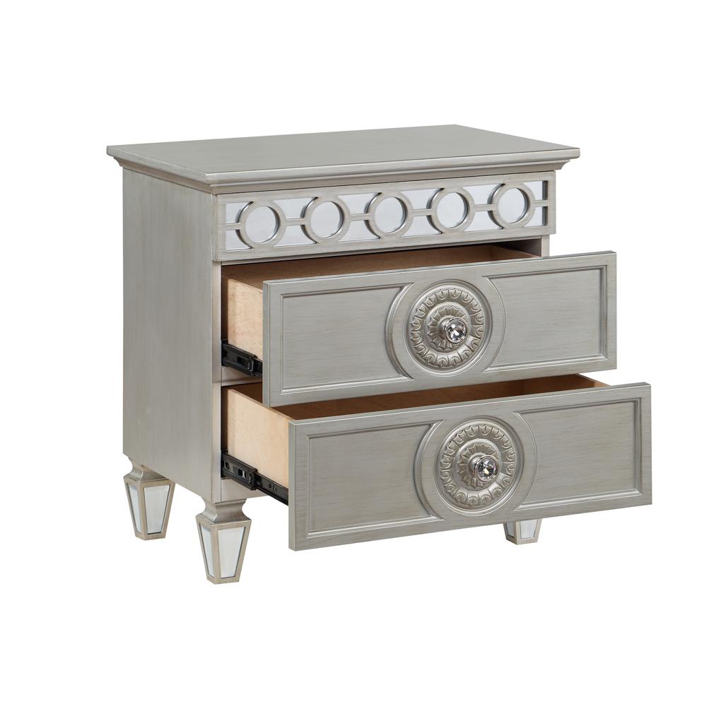 Varian Silver & Mirrored Finish Nightstand. Picture 4