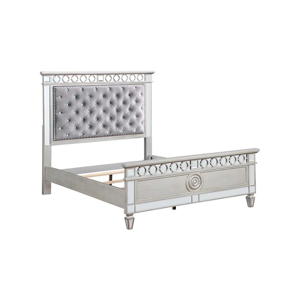 Varian Gray Velvet, Silver & Mirrored Finish Twin Bed. Picture 1