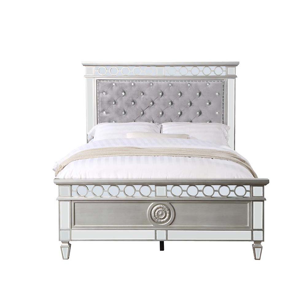 Varian Gray Velvet, Silver & Mirrored Finish Twin Bed. Picture 2