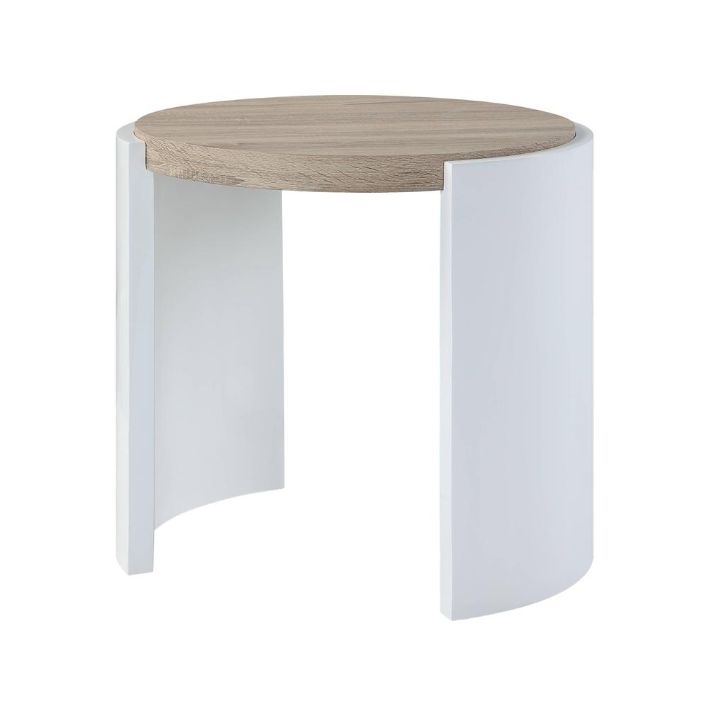 Zoma End Table, White High Gloss & Oak Finish. Picture 2