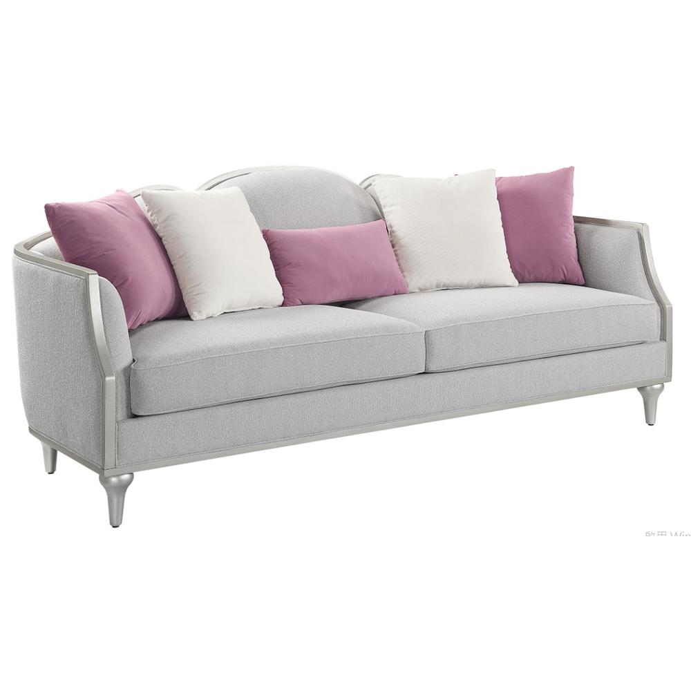 Furniture Kasa Contemporary Fabric Sofa with 5 Accent Pillows in Beige. Picture 1
