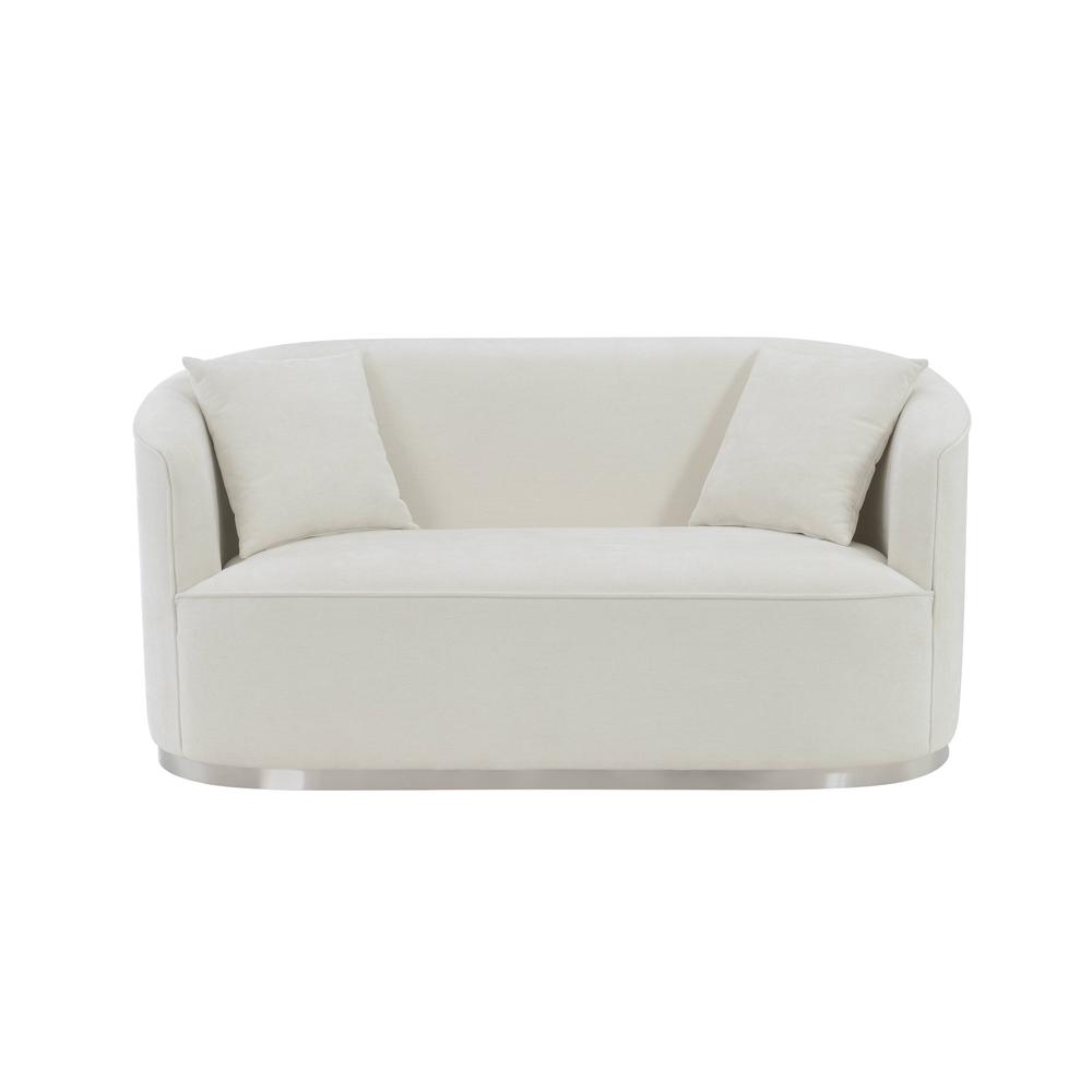 Furniture Odette Upholstered Chenille Loveseat with 2 Pillows in Beige. Picture 2