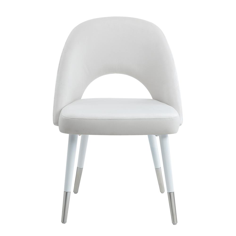 Zemirah Side Chair(Set-2), White Velvet & White Finish. Picture 2