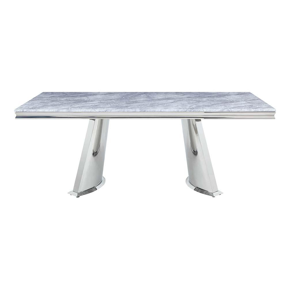 Destry Faux Marble Top & Mirrored Silver Finish Dining Table. Picture 2