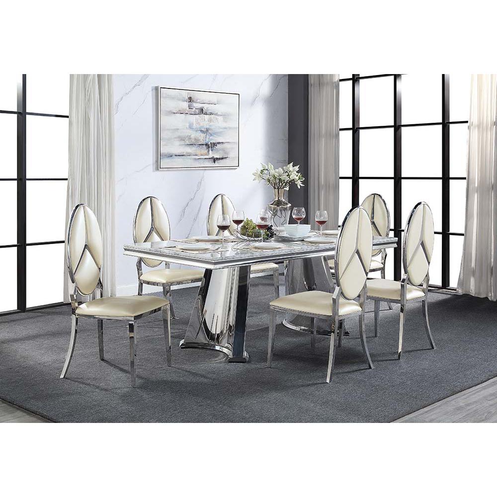 Destry Faux Marble Top & Mirrored Silver Finish Dining Table. Picture 5