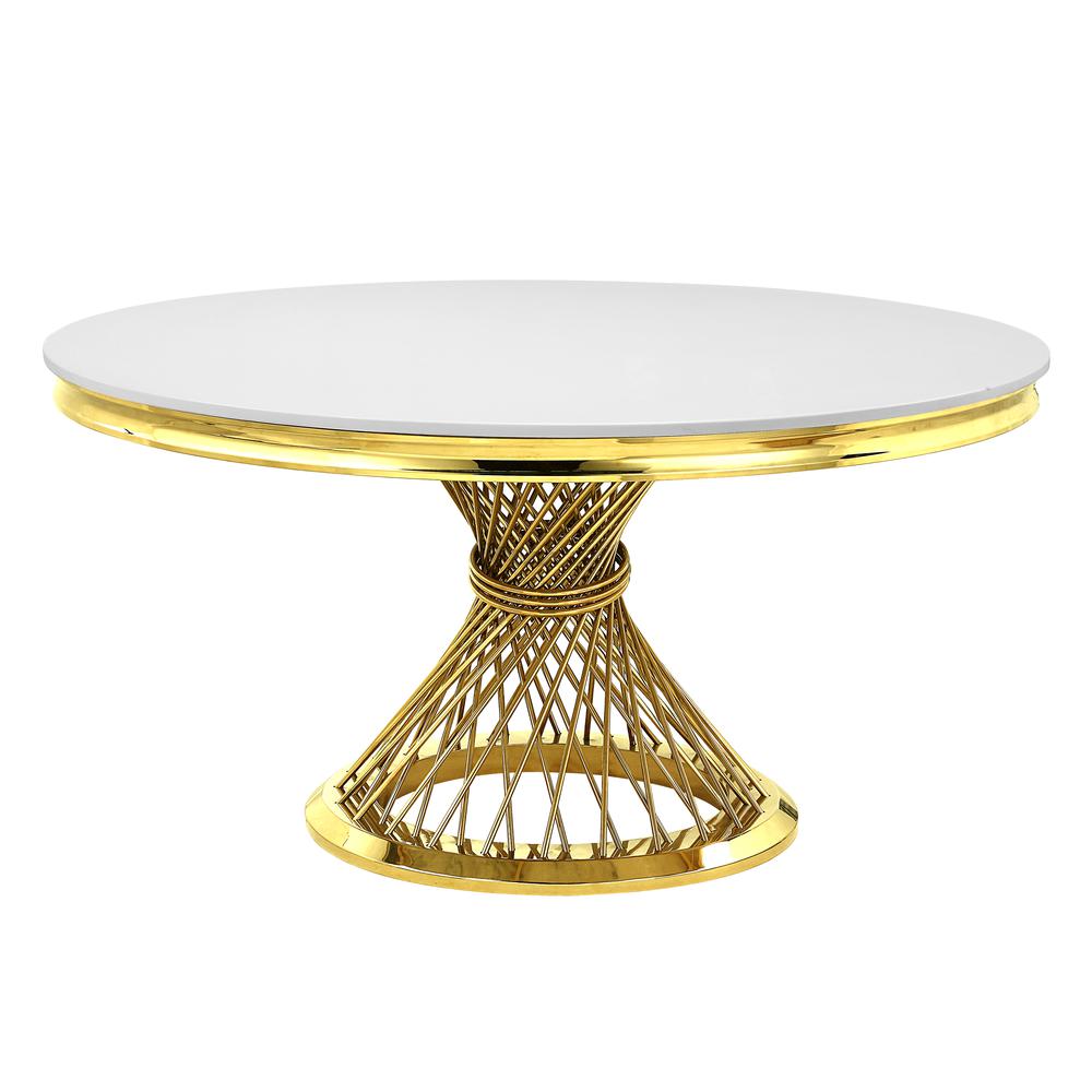 Fallon Faux Marble Top & Mirrored Gold Finish Dining Table. Picture 1