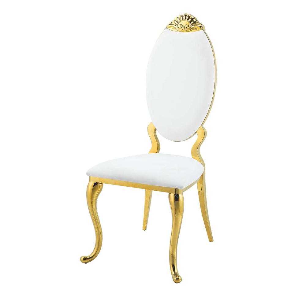 Fallon White PU & Mirroed Gold Finish Side Chair(Set-2). Picture 1