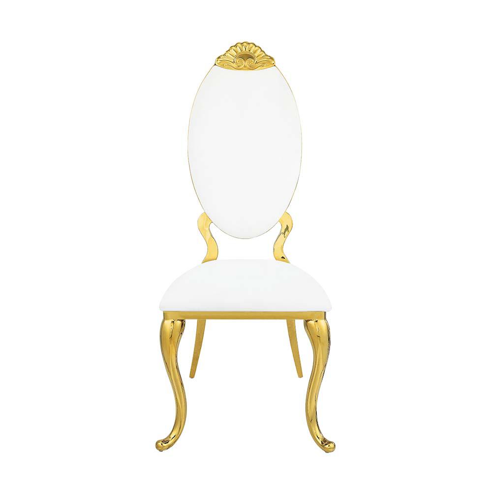 Fallon White PU & Mirroed Gold Finish Side Chair(Set-2). Picture 2