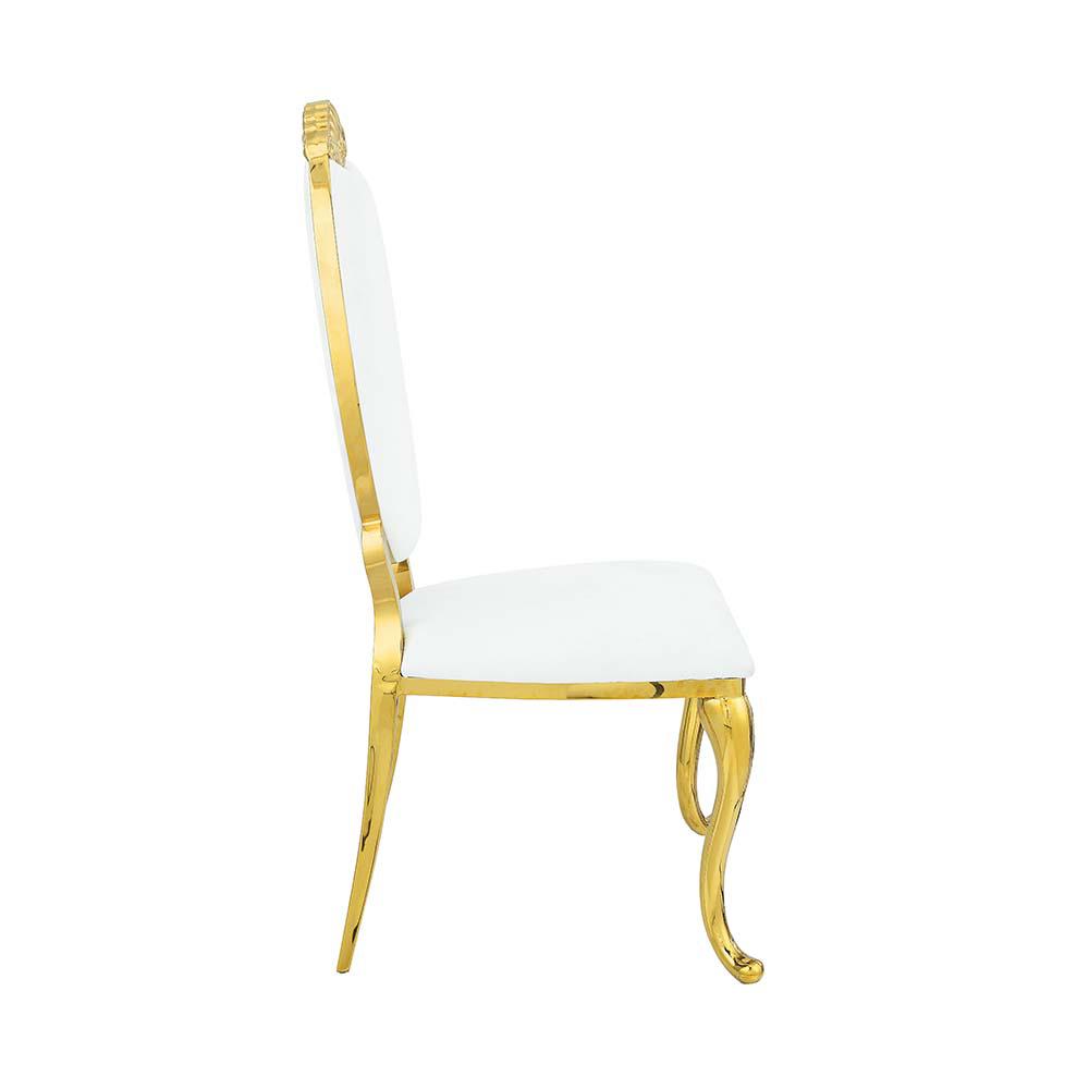 Fallon White PU & Mirroed Gold Finish Side Chair(Set-2). Picture 3