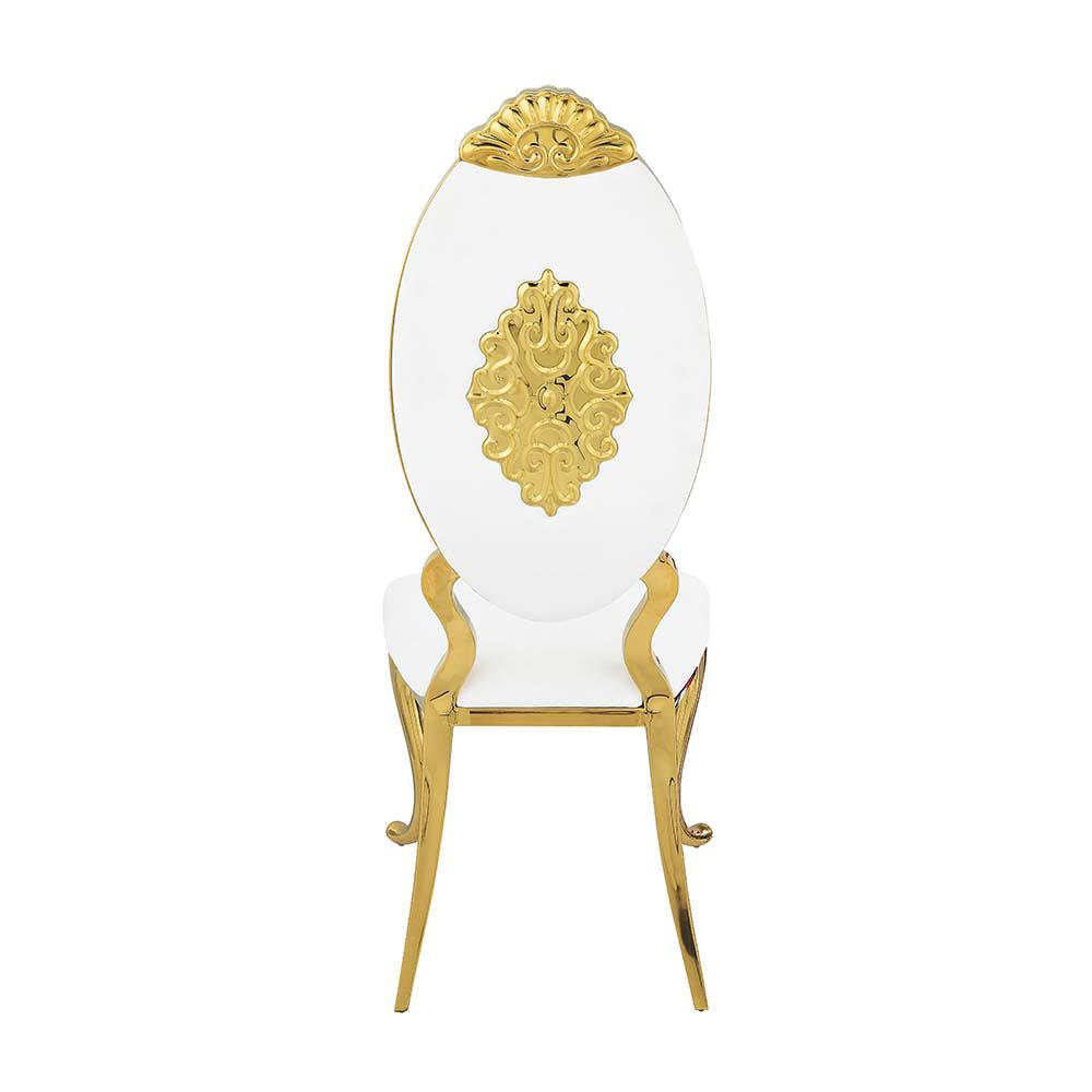 Fallon White PU & Mirroed Gold Finish Side Chair(Set-2). Picture 4