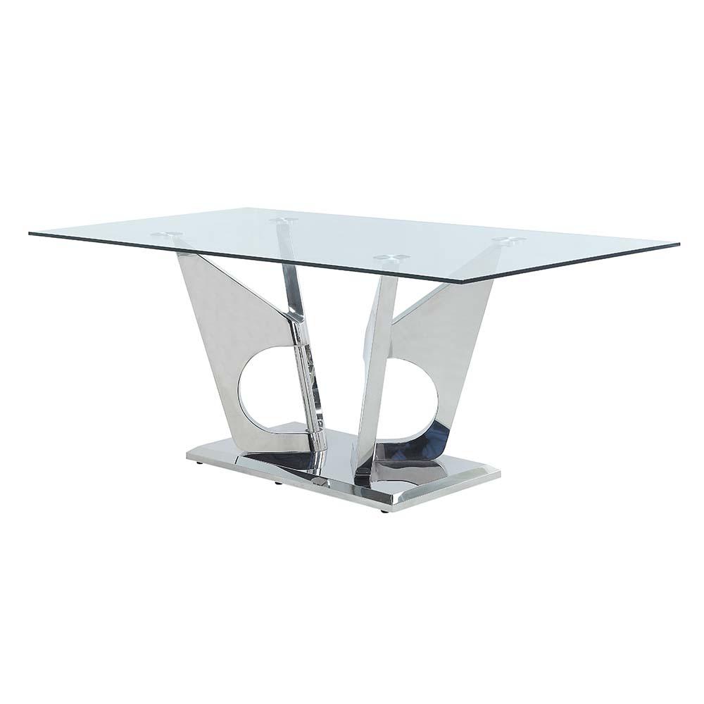 Azriel Clear Glass & Mirrored Silver Finish Dining Table. Picture 1