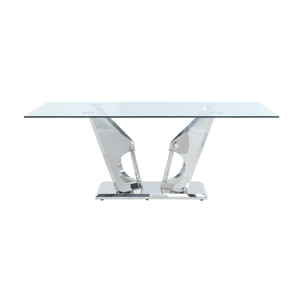 Azriel Clear Glass & Mirrored Silver Finish Dining Table. Picture 2