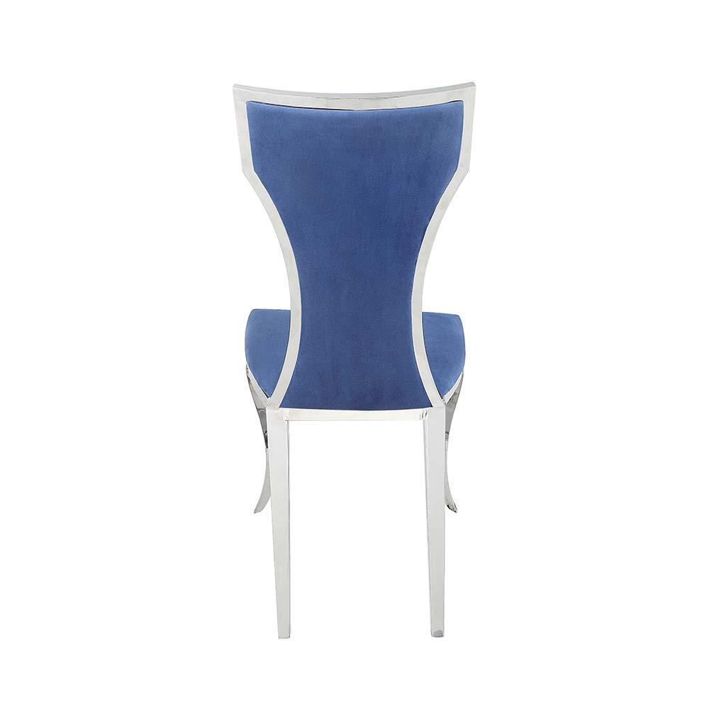 Azriel Blue Velvet & Mirroed Silver Finish Side Chair(Set-2). Picture 4