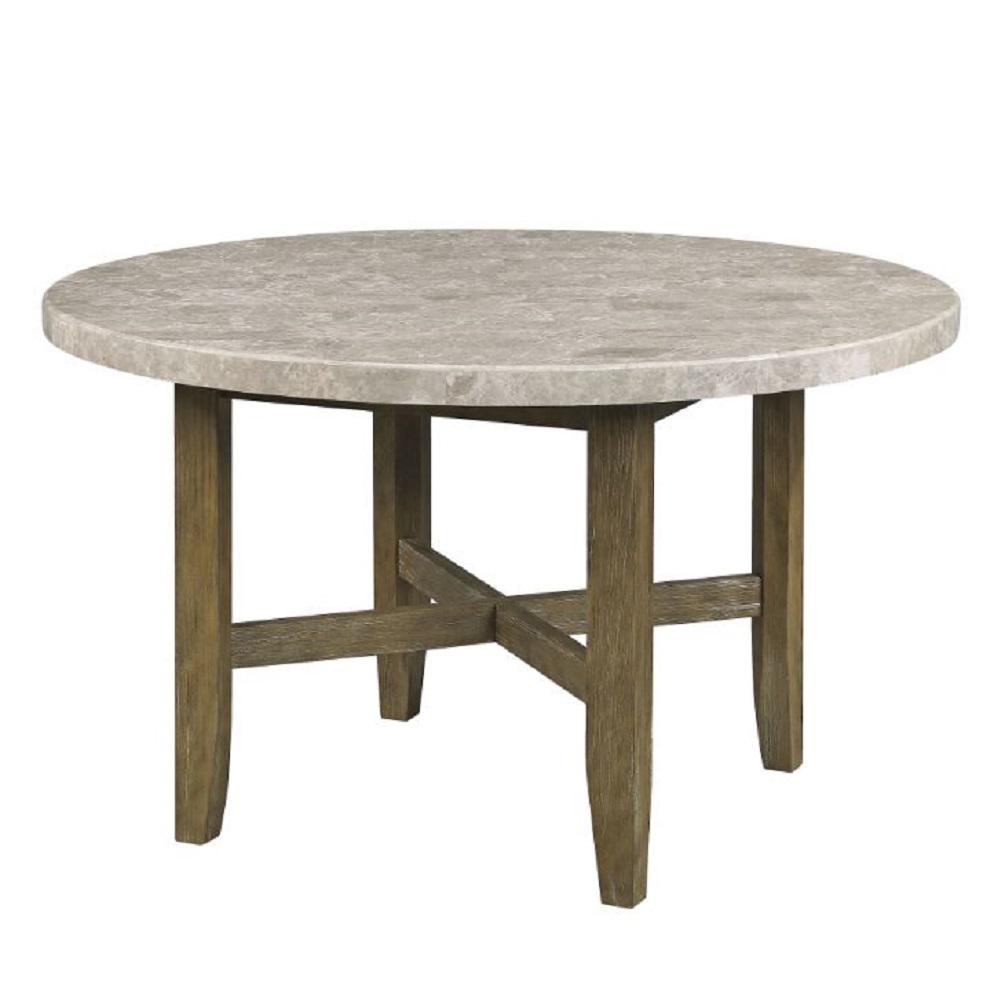 Karsen Marble & Rustic Oak Finish Round Dining Table. Picture 1