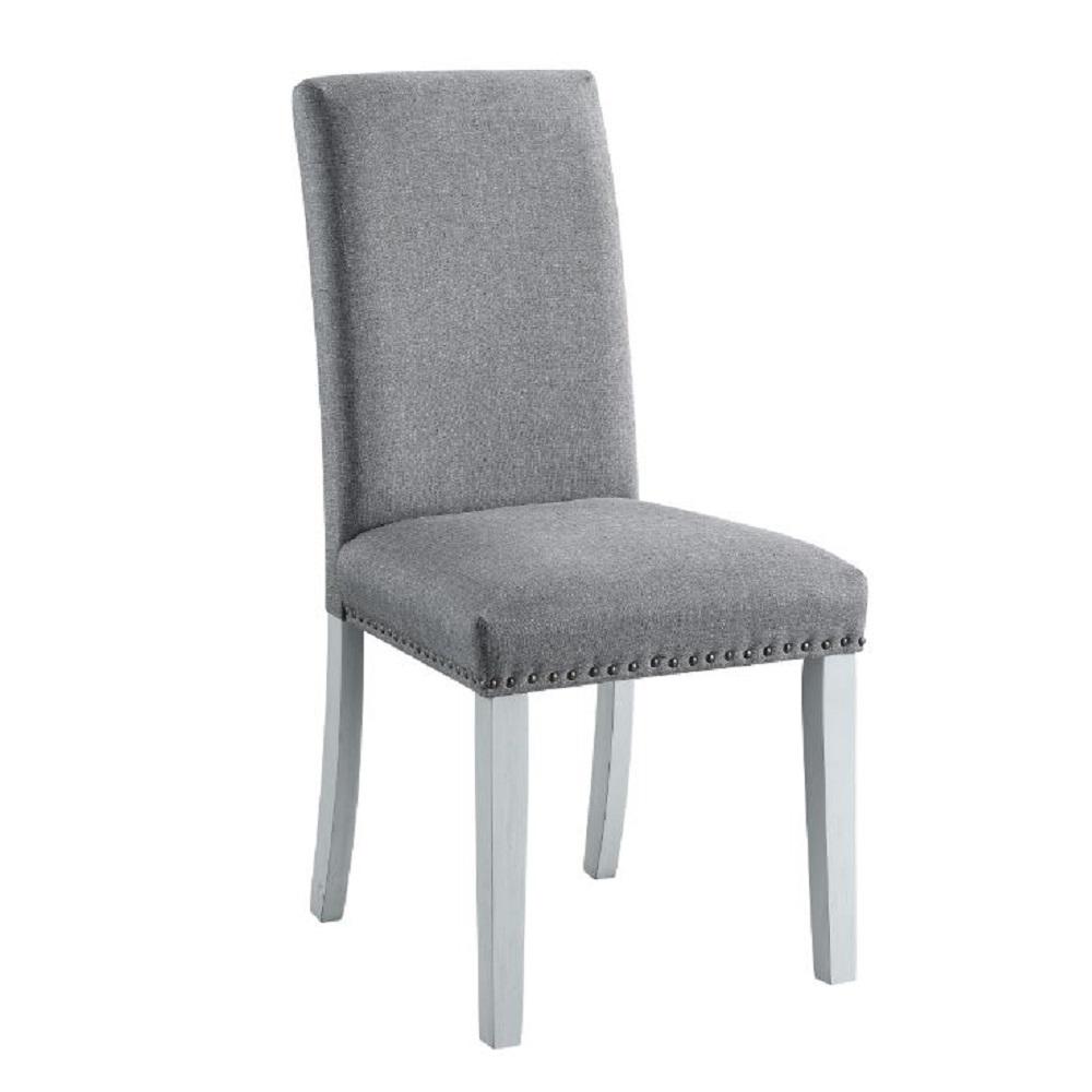 Lanton Gray Linen & Antique White Finish Side Chair (Set-2). Picture 1