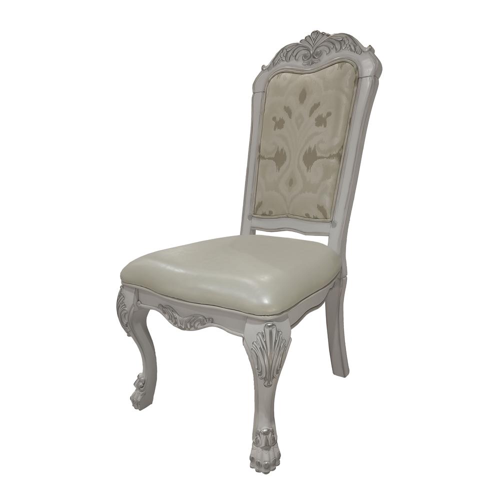 Dresden  Side Chair (Set-2) in Fabric, Synthetic Leather & Bone White Finish. Picture 2