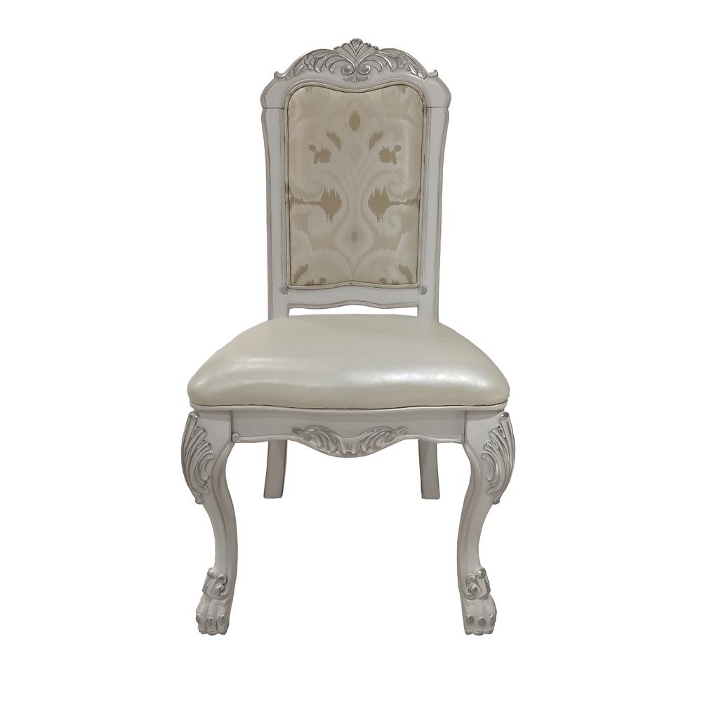 Dresden  Side Chair (Set-2) in Fabric, Synthetic Leather & Bone White Finish. Picture 3