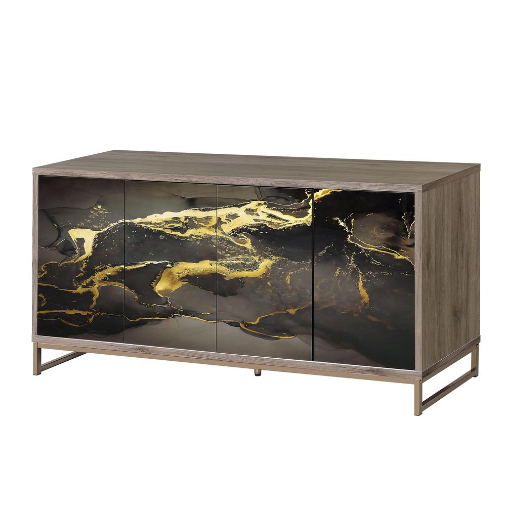Payo Console Cabinet, Black Marble Paint, Oak & Champagne. Picture 1