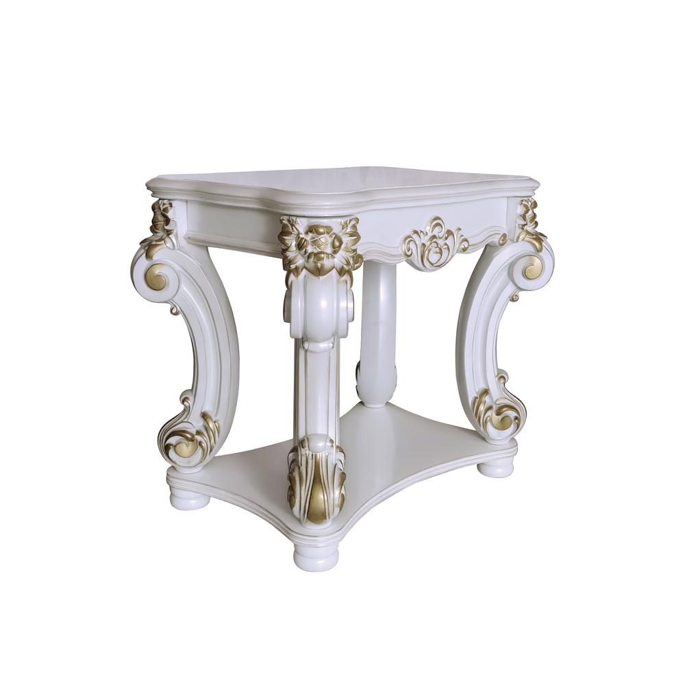 Vendome Wooden Side Table with Scrolled Legs in Antique Pearl. Picture 1