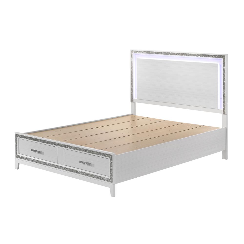 Haiden LED & White Finish Queen Bed w/Storage. Picture 1