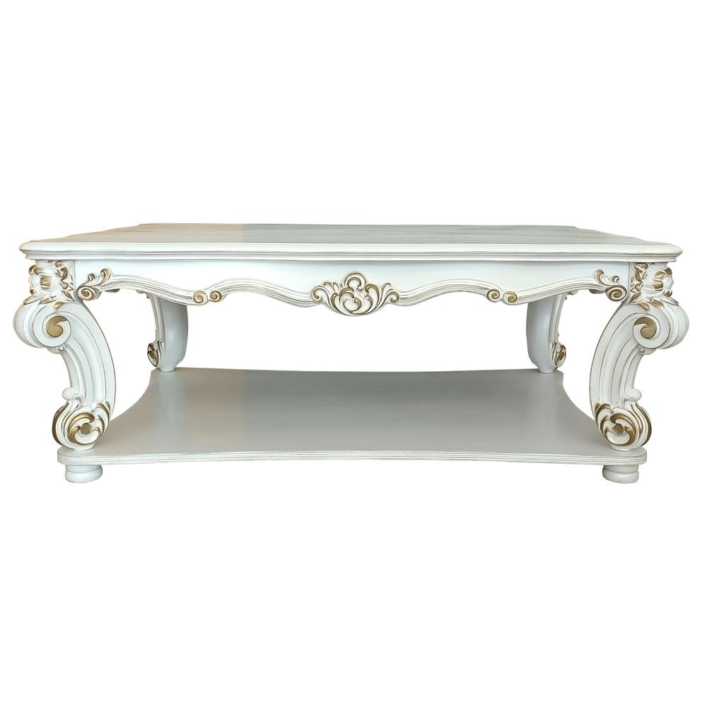 Vendome Rectangular Wooden Coffee Table with Bottom Shelf in Antique Pearl. Picture 2