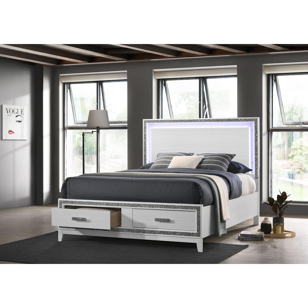 Haiden LED & White Finish Queen Bed w/Storage. Picture 6