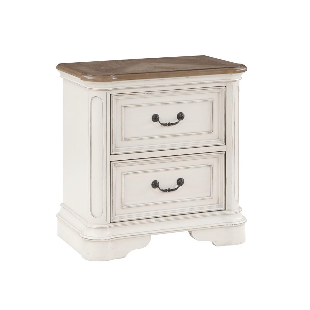 Florian Gray Fabric & Antique White Finish Nightstand. Picture 1