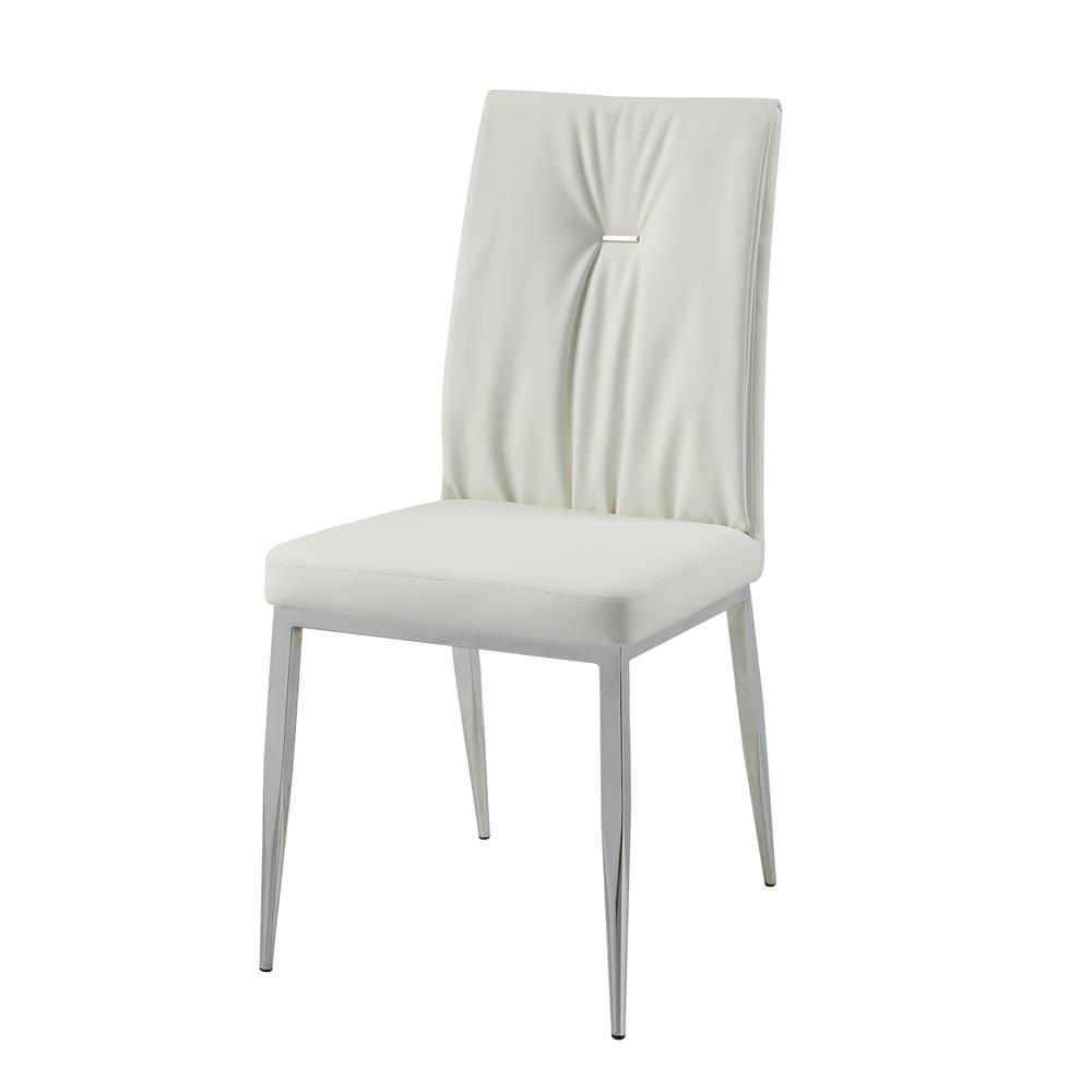Kamaile Side Chair (Set-2), Beige Synthetic Leather & Chrome Finish. Picture 2