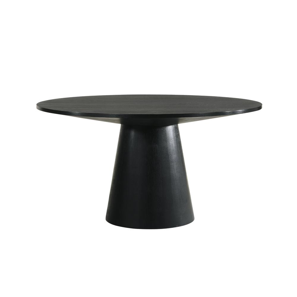 Furniture Froja Round Wood Dining Table with Cone Shaped Base in Black. Picture 1