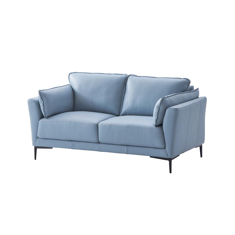 Mesut Leather Upholstered Loveseat in Light Blue and Black. Picture 1