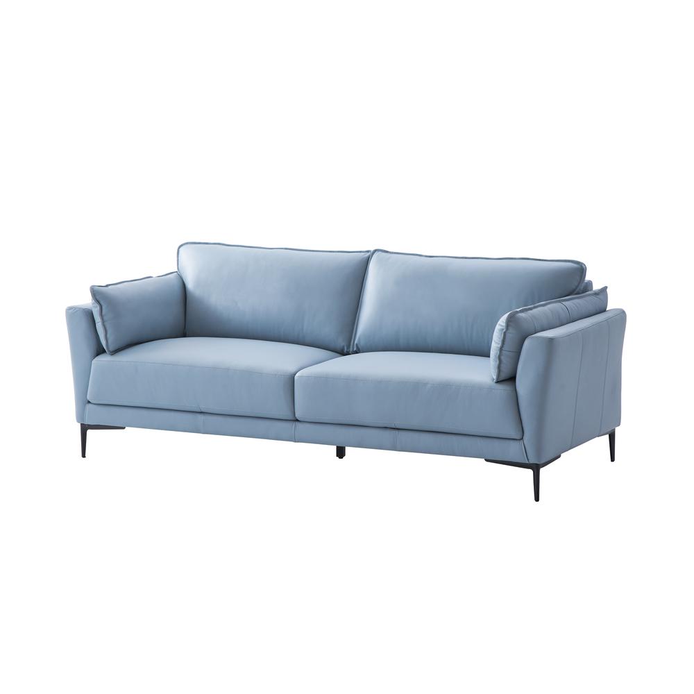 Mesut Leather Upholstered Sofa in Light Blue and Black. Picture 1