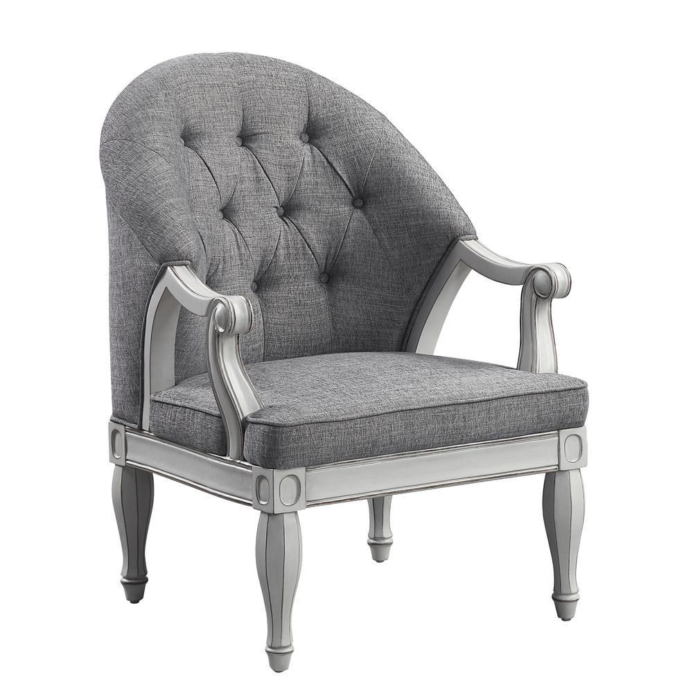 Furniture Florian Button Tufted Fabric & Wood Chair in Gray/Antique White. Picture 1