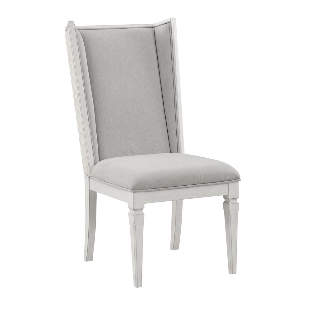 Katia Side Chair (Set-2), Light Gray Linen & Weathered White Finish. Picture 1