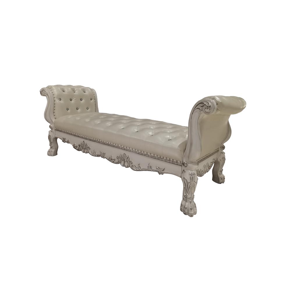 Dresden  Synthetic Leather & Bone White Finish Bench. Picture 1