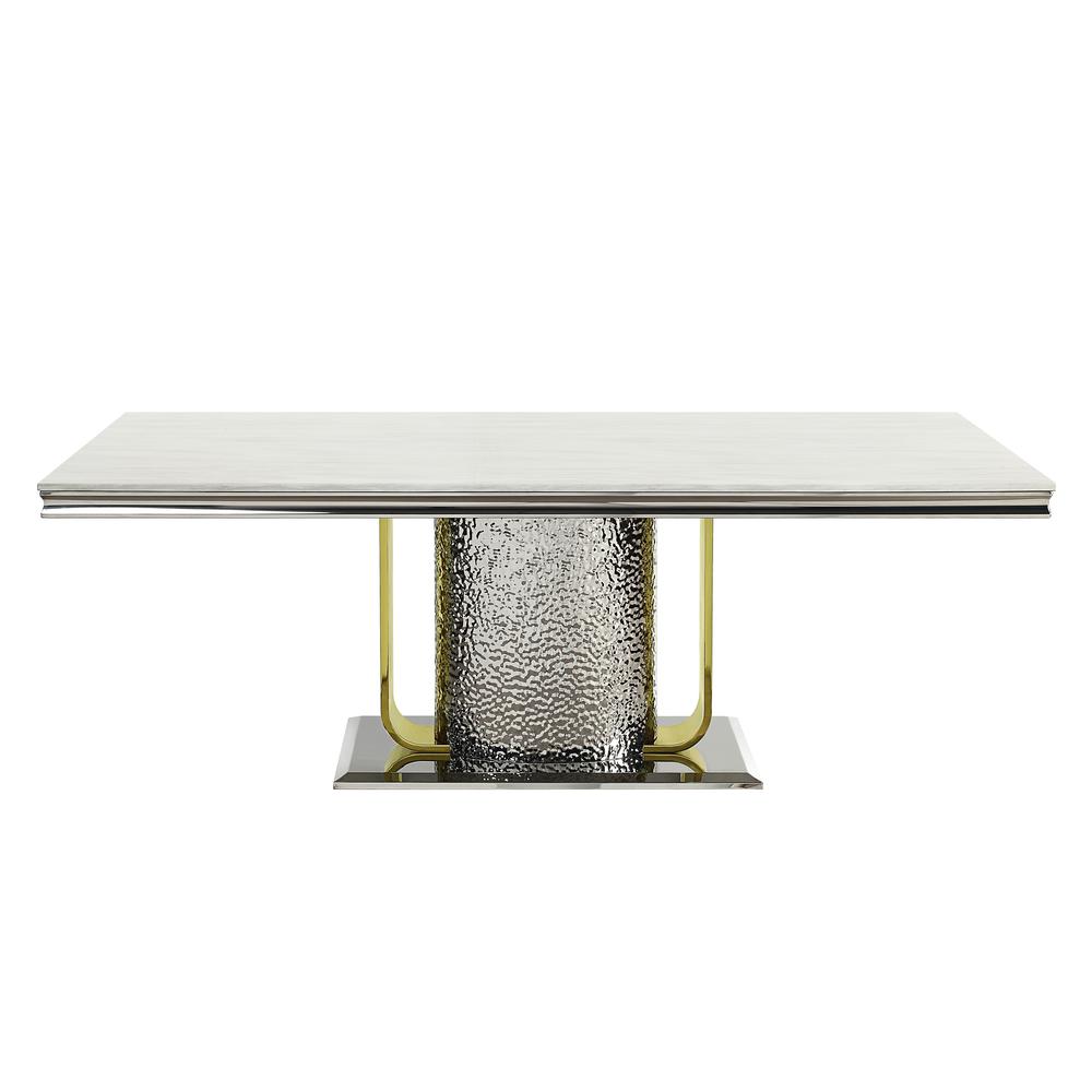 Furniture Fadri Rectangular Stainless Steel Dining Table in Silver/Gold. Picture 2