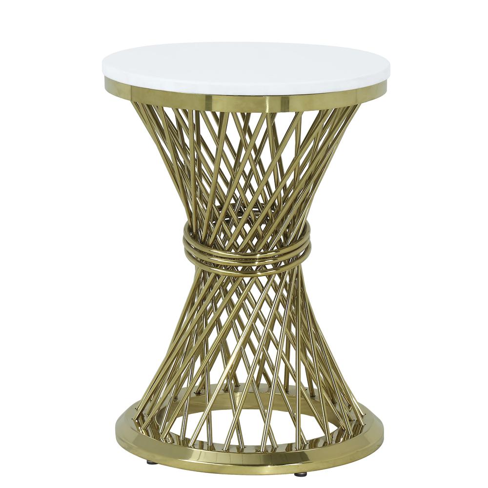 Furniture Fallon Round Stainless Steel End Table in White/Gold. Picture 1