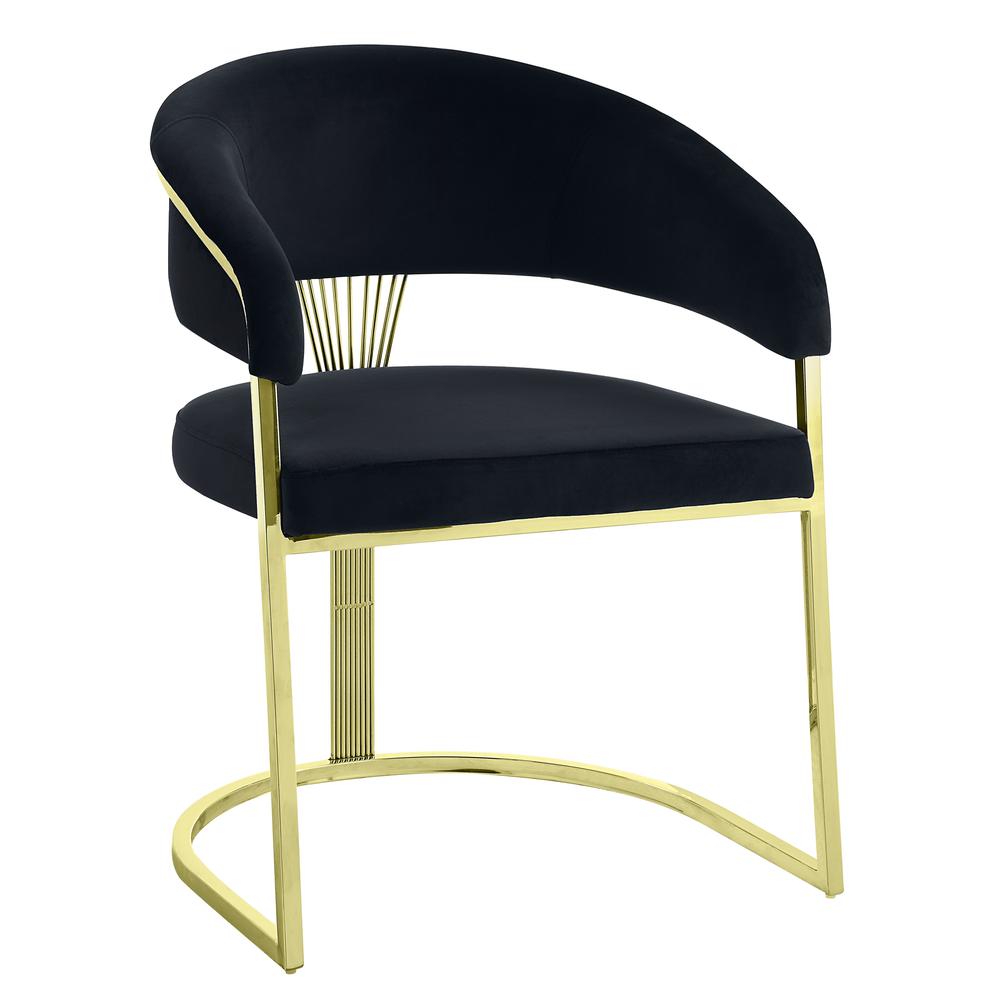 Furniture Fallon 19" Hollow Back Velvet & Metal Side Chair in Black/Gold. Picture 1