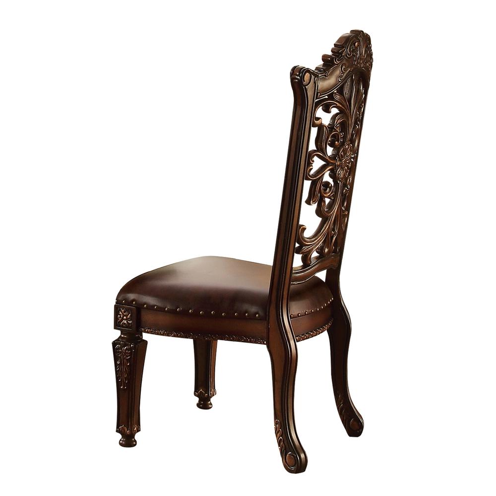 Vendome Side Chair (Set-2), Brown PU & Cherry Finish. Picture 1