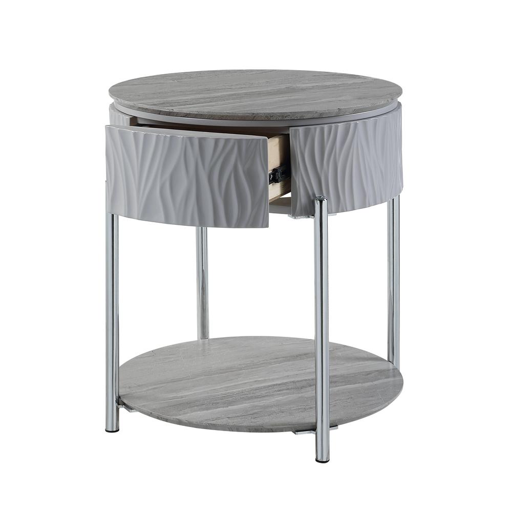 Yukino End Table, Gray High Gloss & Chrome Finish. Picture 2