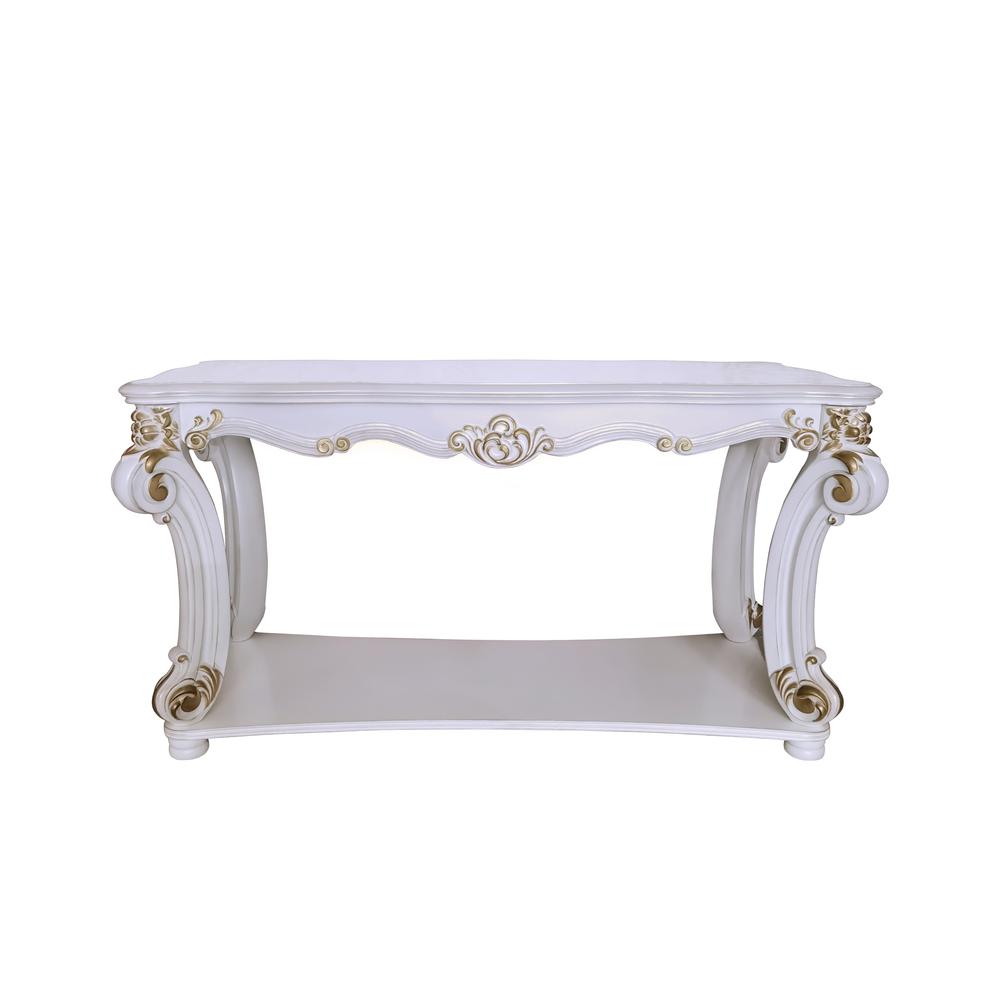 Vendome Wooden Sofa Table with Scrolled Legs in Antique Pearl. Picture 1