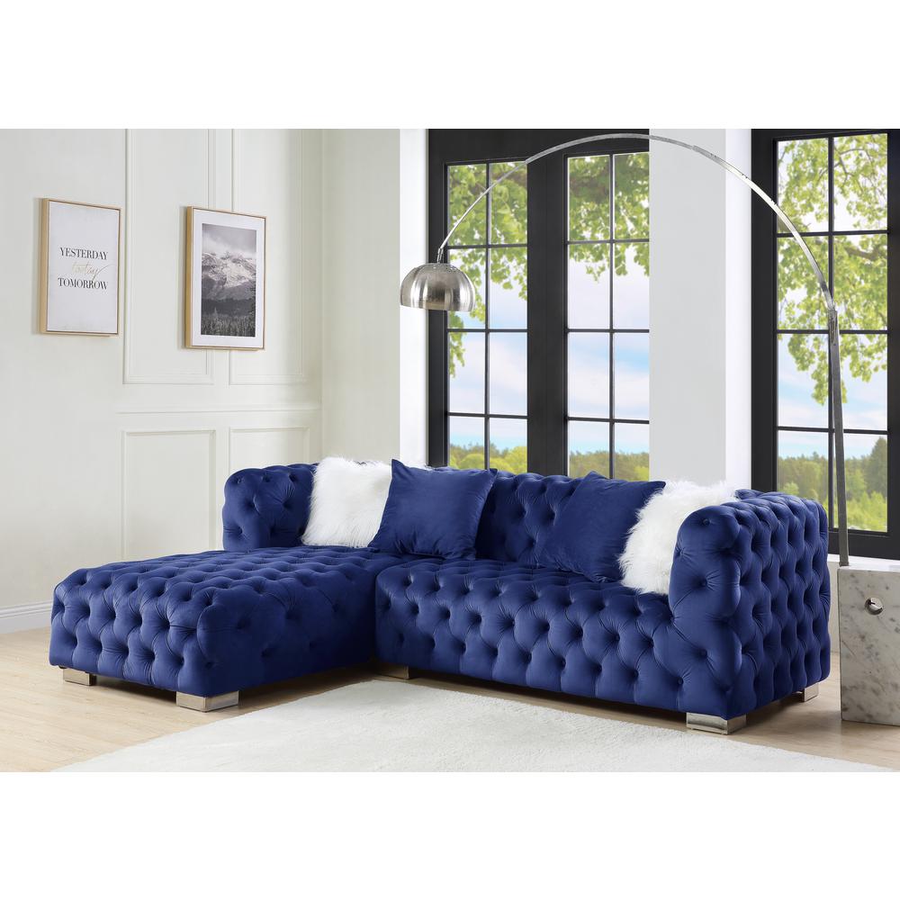 ACME Syxtyx Sectional Sofa w/4 Pillows, Blue Velvet. Picture 1