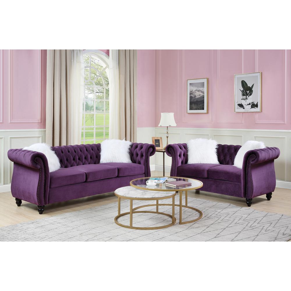 ACME Thotton Sofa w/2 Pillows, Purple Velvet. Picture 1